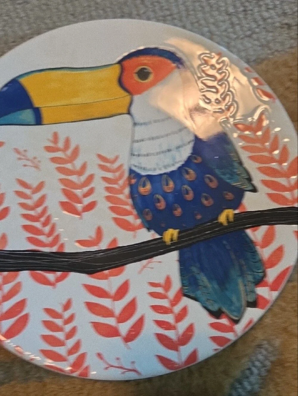Pier 1 Colorful Illustrated Bird 9 Inch Plates - Blue, Yellow, Orange, Red